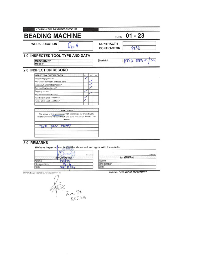 Gua Beading Machine Checklist | PDF