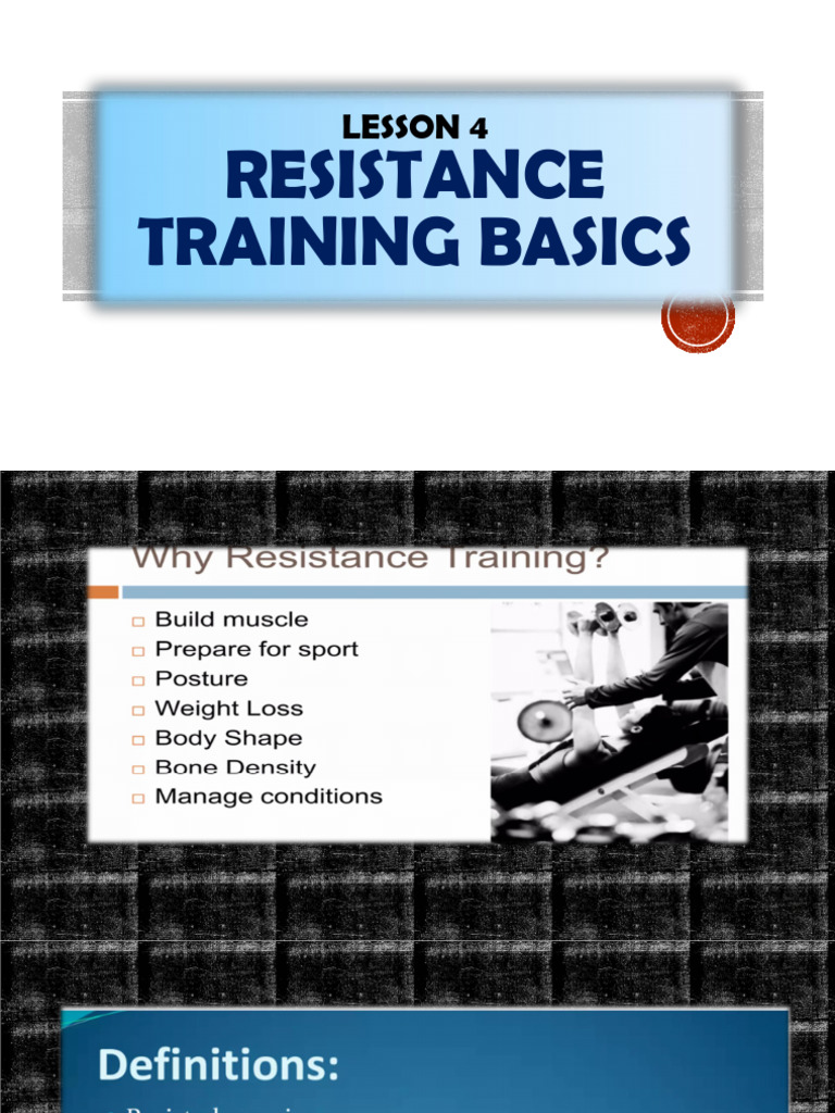 PATHFIT 2 Lesson 4 Resistance Training Basics PDF Strength Training Physical Fitness