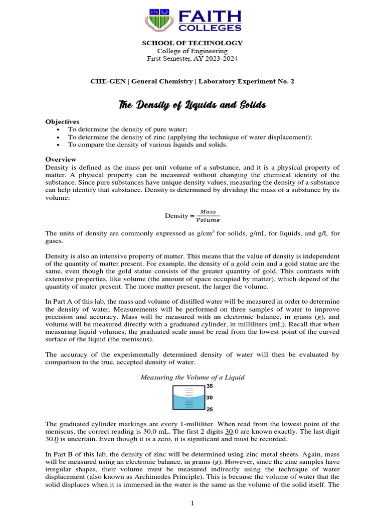 Laboratory Experiment No. 2 - Instructional Material | PDF | Density ...