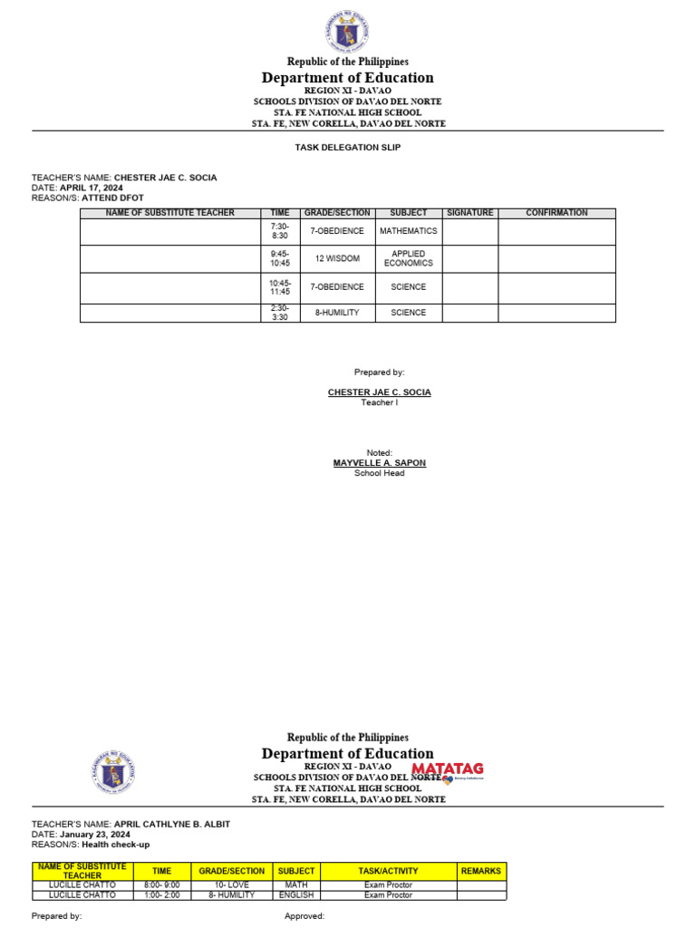 Task Delegation Slip No Notes | PDF | Science