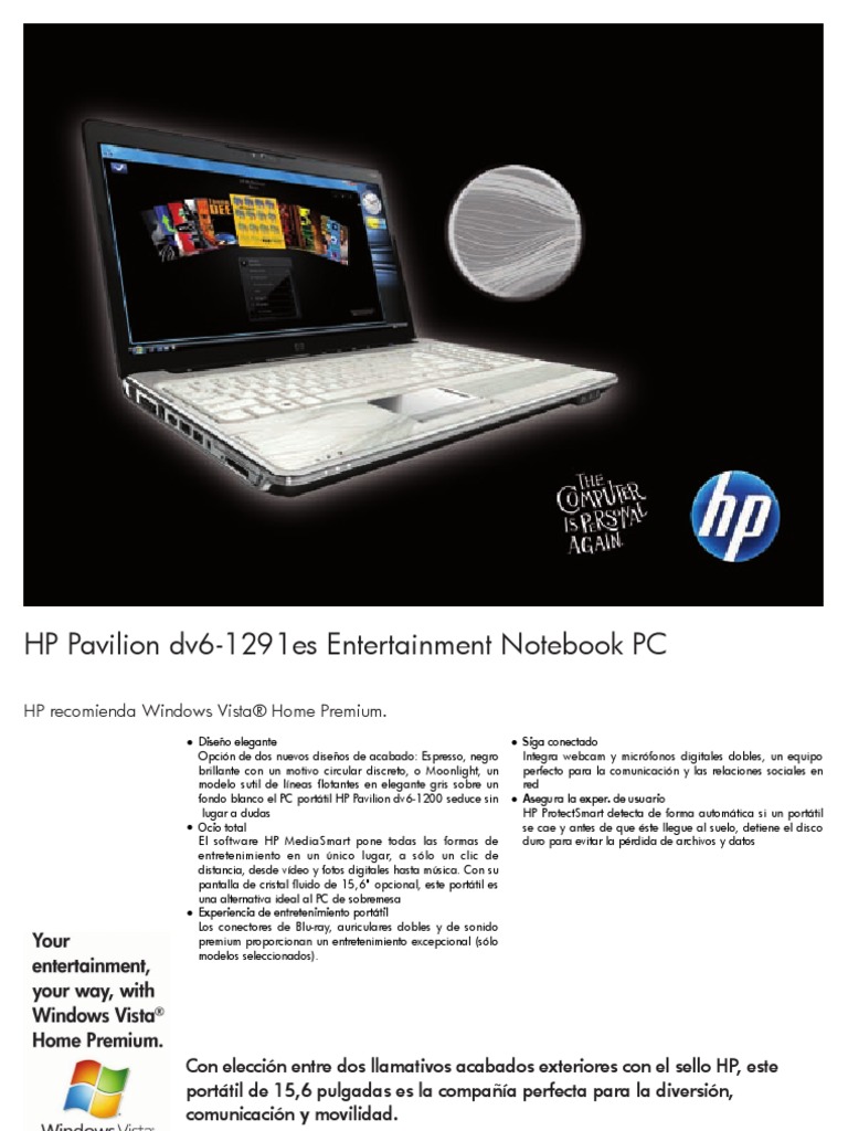 Hp Pavilion Dv6 1291es Especificaciones Pdf Computadoras Personales Disco Duro