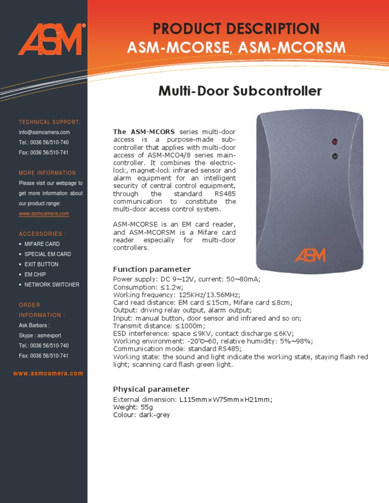 Multi-Door Access Subcontroller ASM-MCOR | PDF