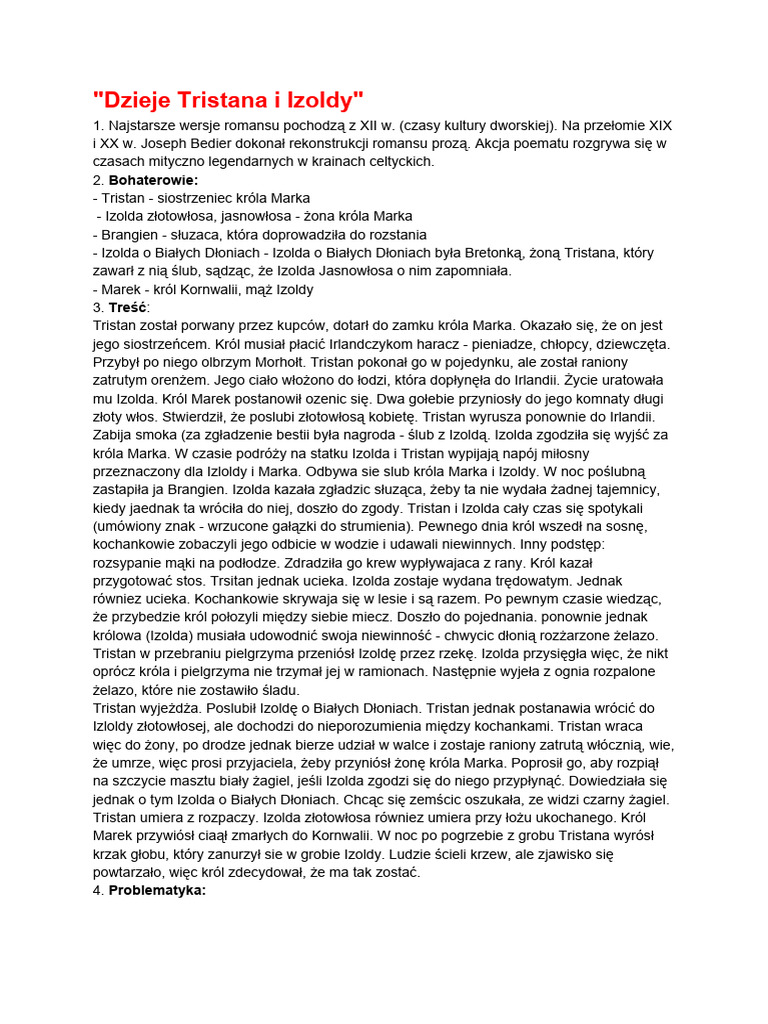 Dzieje Tristana I Izoldy Test Dzieje Tristana I Izoldy | PDF