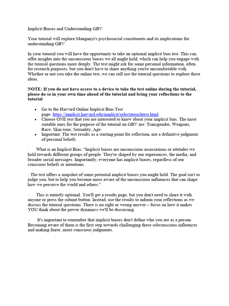 Understanding Implicit Bias in GBV | PDF | Career & Growth | Self ...