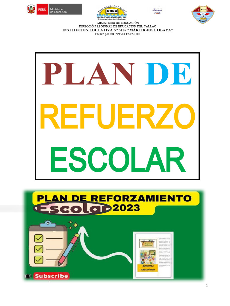 Plan de Refuerzo Escolar 2023 | PDF | Evaluación | Aprendizaje