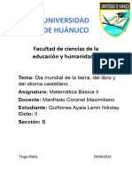 DIA MUNDIAL DE LA TIERRA, DEL LIBRO Y DEL IDIOMA CASTELLANO- MATEMATICA BASICA II - QUIÑONES AYALA LENIN NIKOLAY