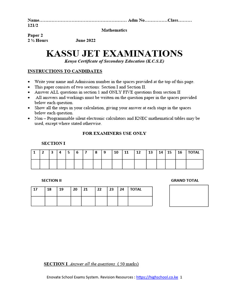 KCSE 2022 Mathematics Paper 2 Exam | PDF | Area | Circle