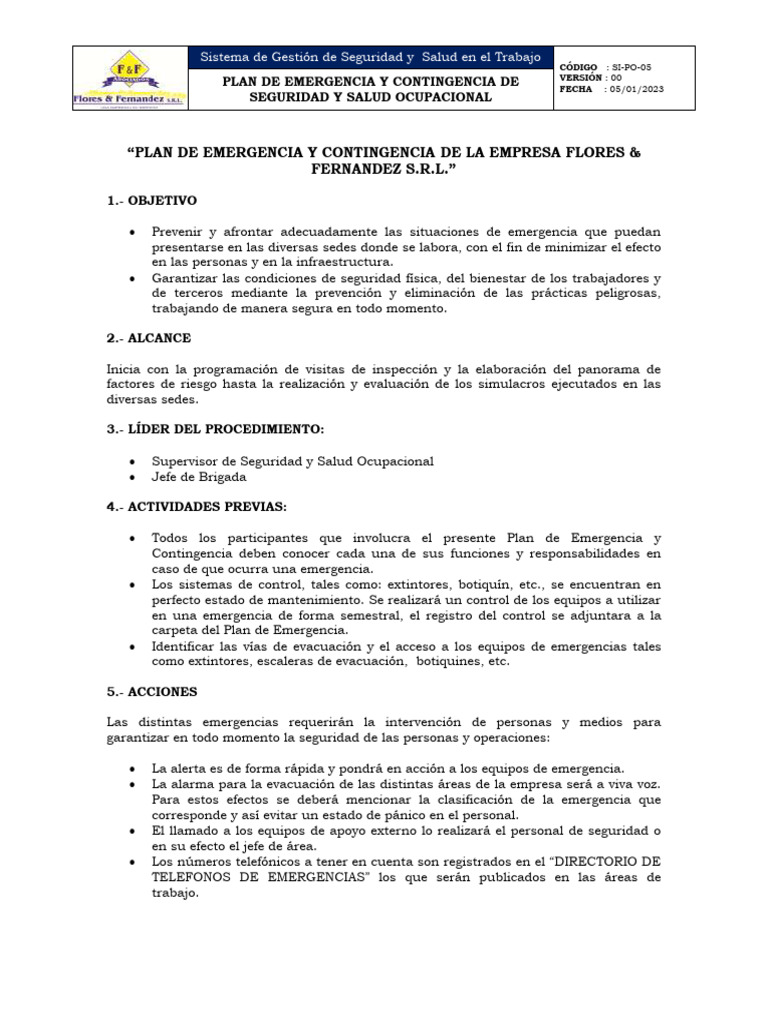 Plan de Emergencia y Contingencia 2 | PDF | Seguridad y salud ...