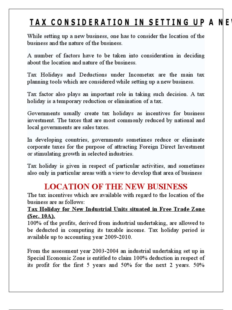 Tax Planning for Setting New Business Tax Deduction Taxes