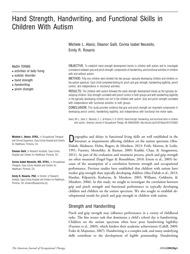 Hand Strength, Handwriting, An Download Free PDF Autism Spectrum