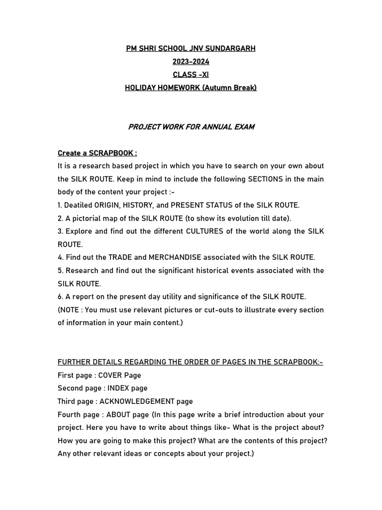 Holiday Homework - Xi | PDF
