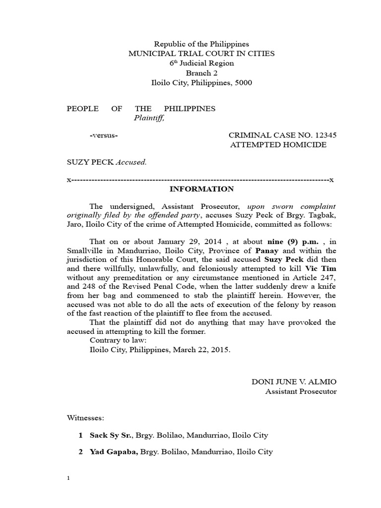 Complaint Information Pdf Prosecutor Political Law
