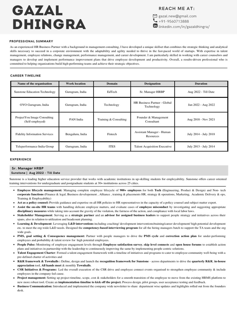 HR Business Partner Profile Summary | PDF | Employment | Outsourcing