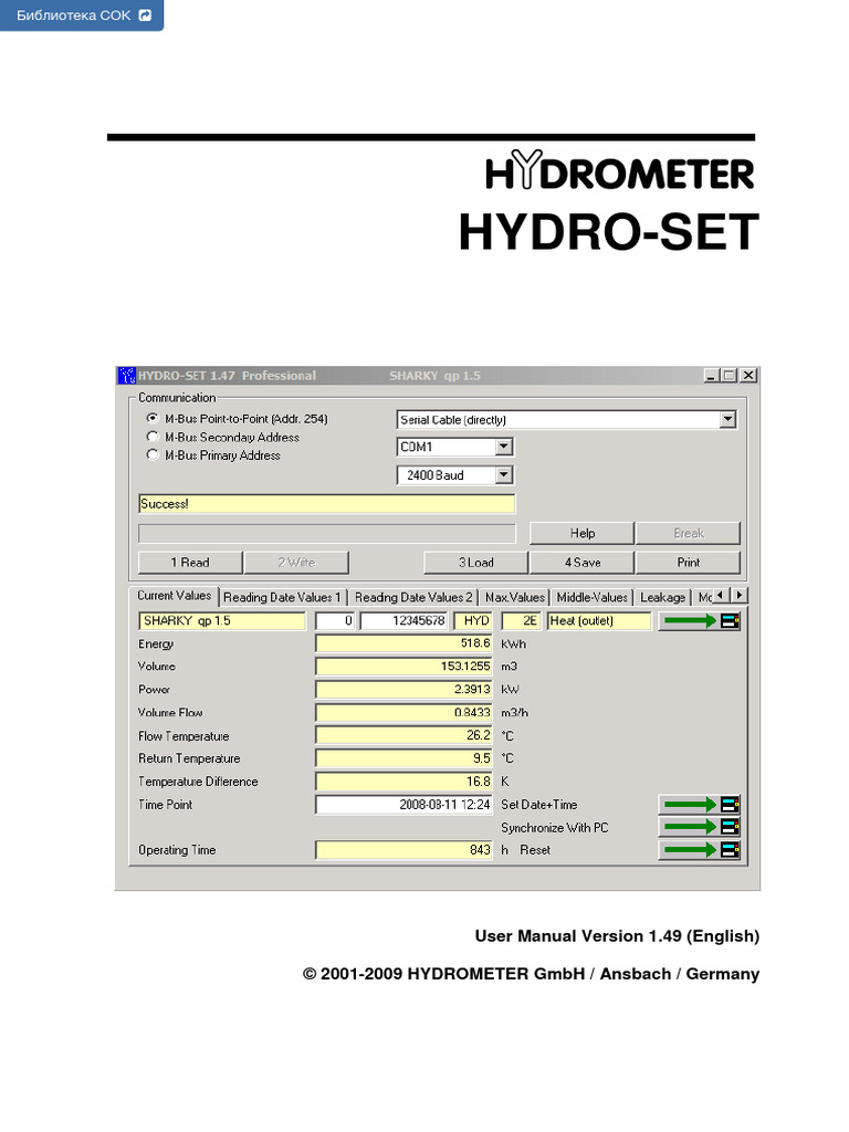Hydro-Set: User Manual Version 1.49 (English) © 2001-2009 Hydrometer ...