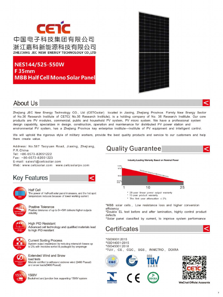 Ceic NES 144-7545SM Datasheet .Solar Panels | PDF