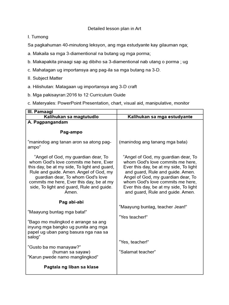Lesson Plan In Art