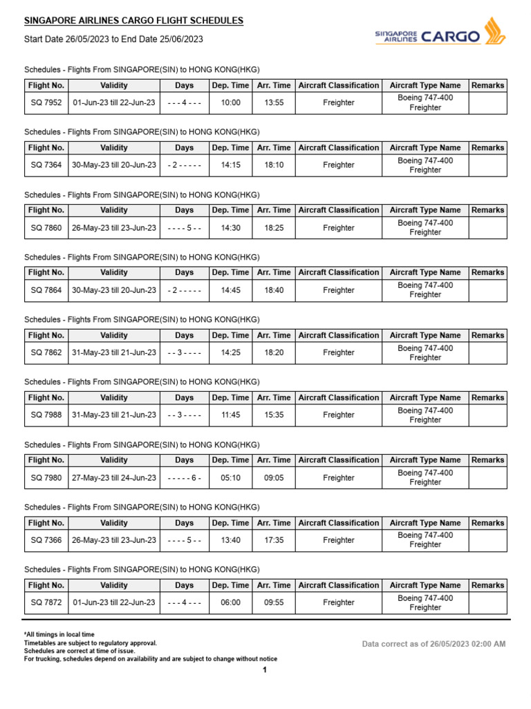 SIACargo Timetable | Download Free PDF | Aircraft | Aviation