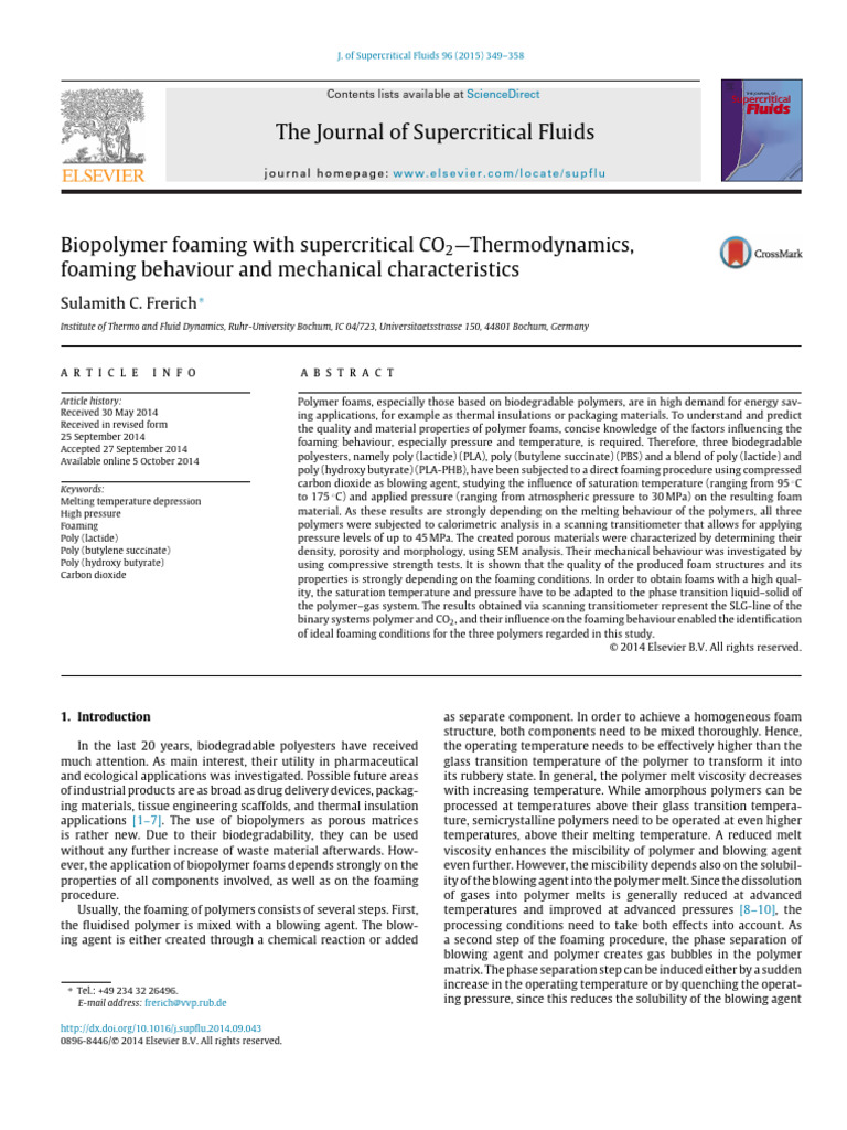 Biopolymer Foaming with Supercritical CO2 | PDF | Polymers | Foam