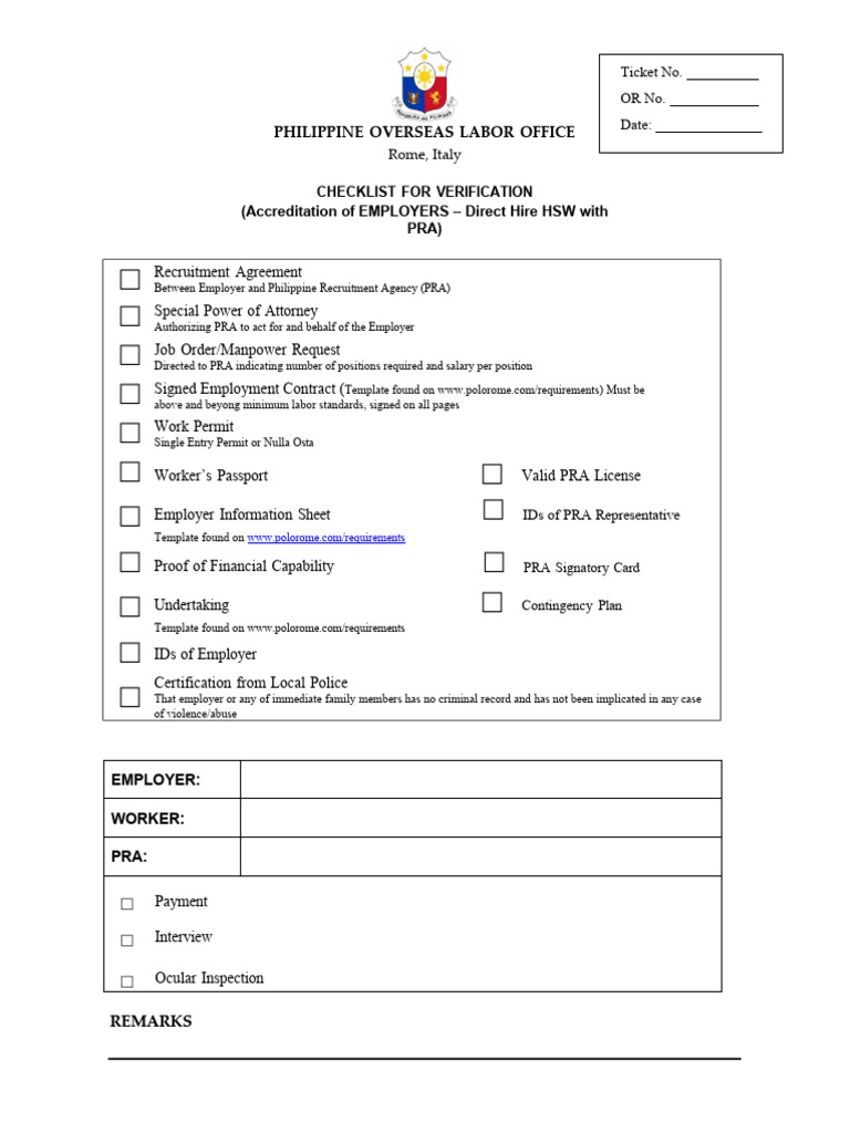 Checklist HSW With PRA | PDF
