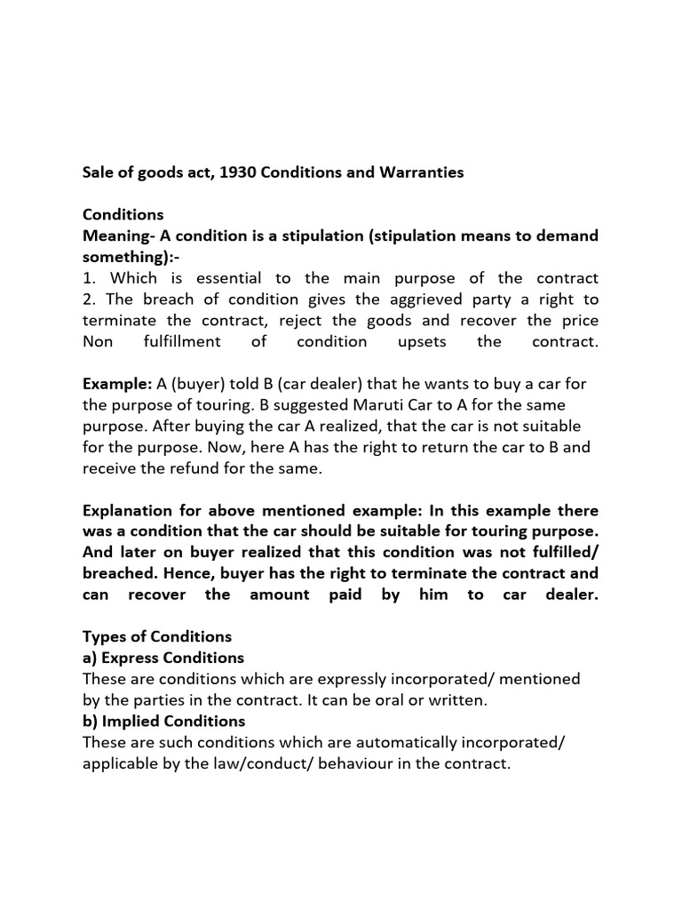 Conditions and Warranties | PDF | Implied Warranty | Breach Of Contract