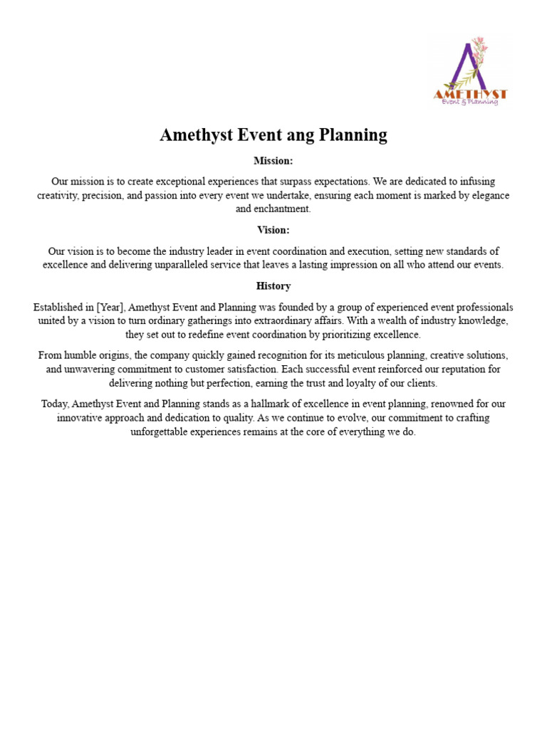 Amethyst Event Planning Excellence | PDF