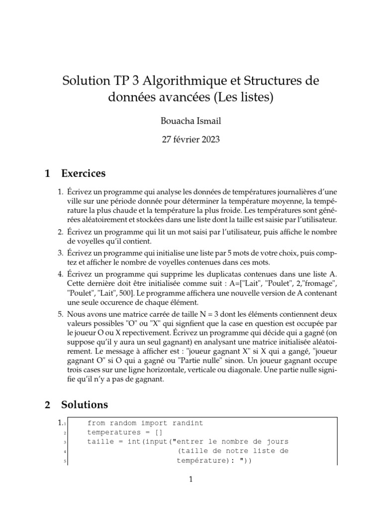 Exercices sur les listes en algorithmique | PDF | Échecs