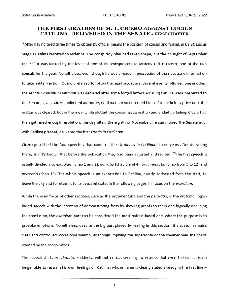 Oratio I in Catilinam Analisi | PDF | Ancient Rome | Roman Law