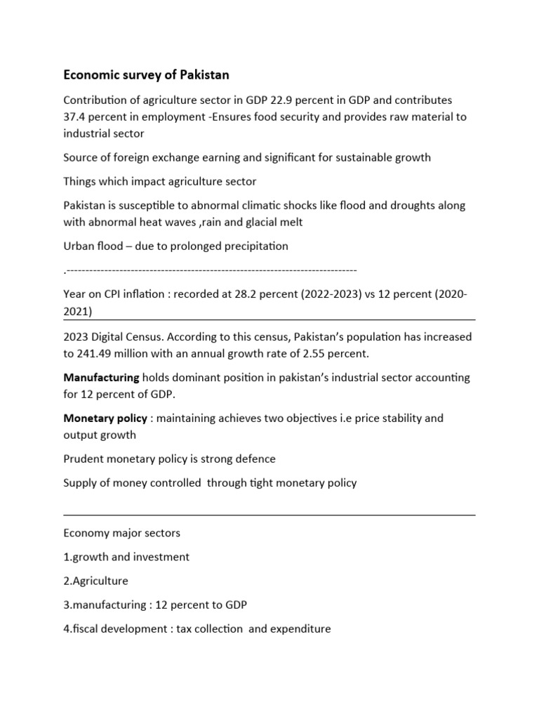 Economic survey of pakistan pdf