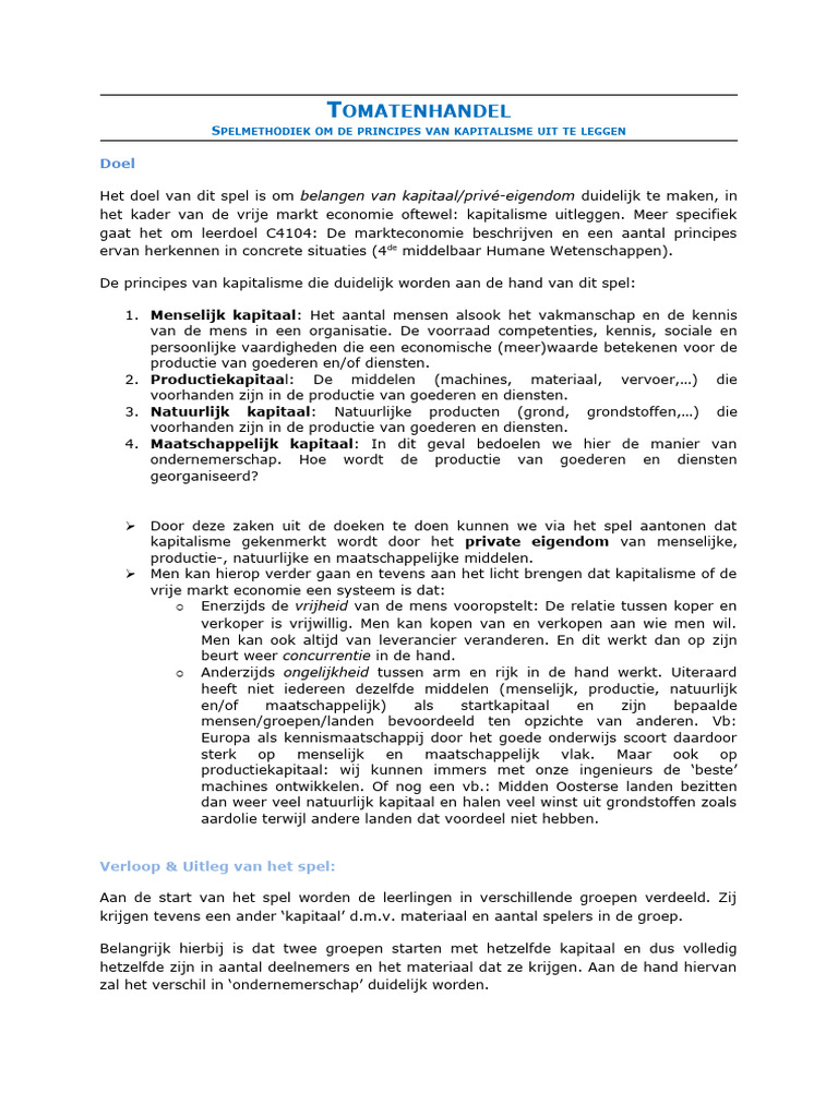 Kapitalisme Uitleggen Aan de Hand Van Een Spel | PDF