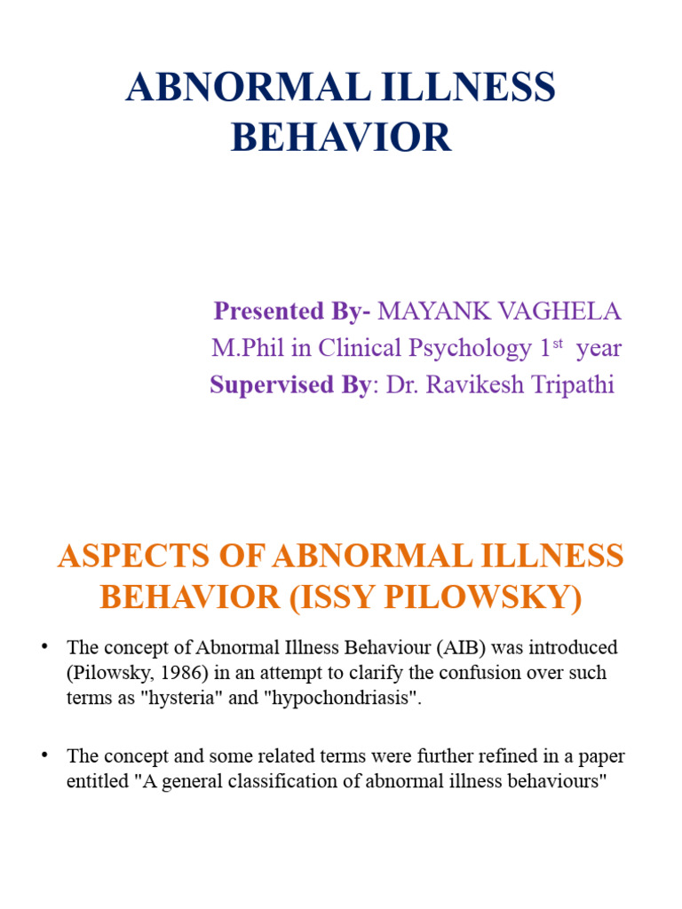 Abnormal Illness Behavior RT PPT 11 | PDF | Mental Disorder | Psychotherapy