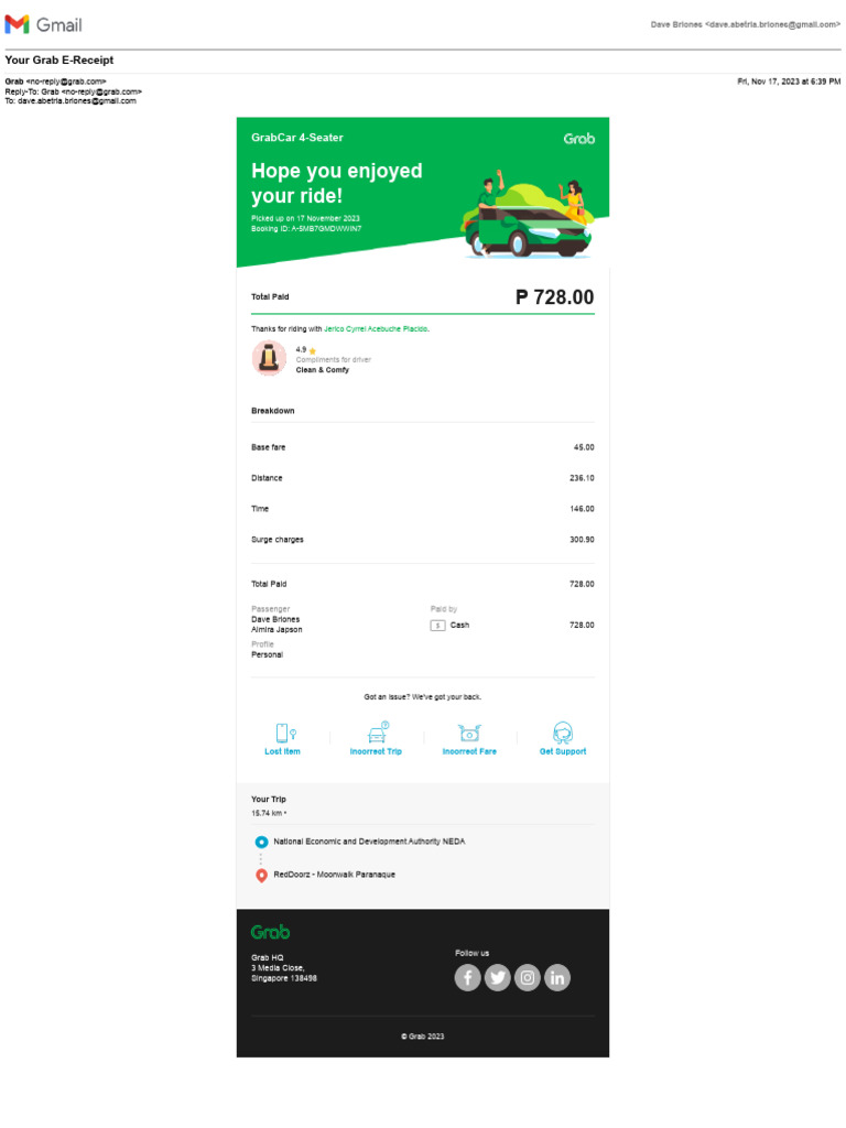 Grab E-Receipt for Your Ride | PDF