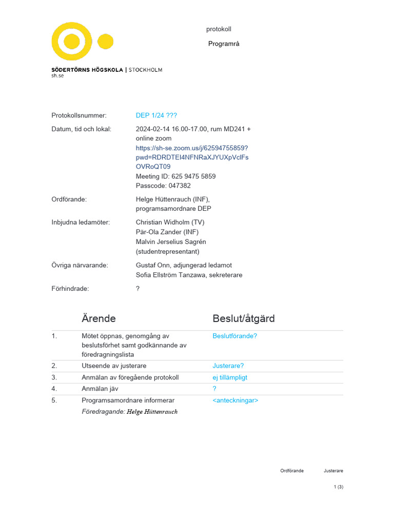 UTKAST Protokoll Programråd DEP 20240214 | PDF