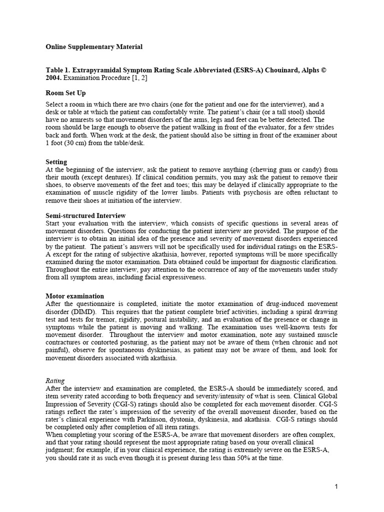 Xtrapyramidal Symptom Rating Scale Abbreviated (ESRS-A) | PDF ...