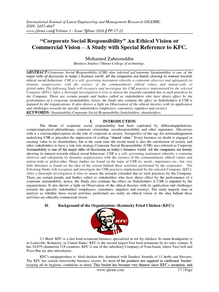 KFC's Corporate Social Responsibility Analysis | PDF | Corporate Social ...