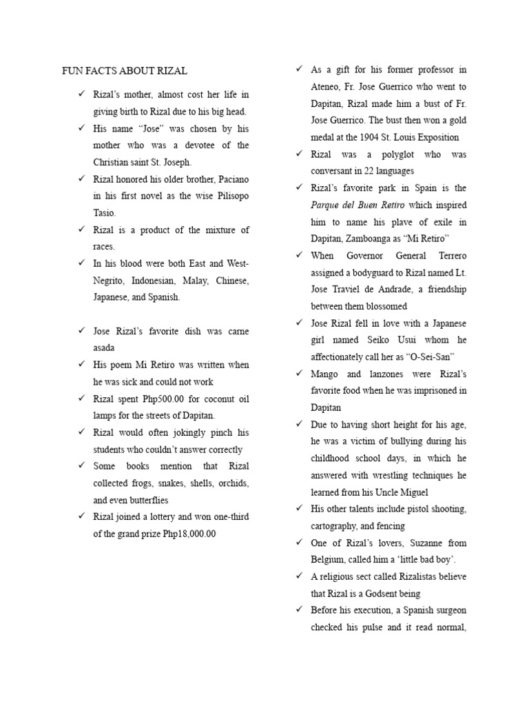 FUN FACTS ABOUT RIZAL PDF
