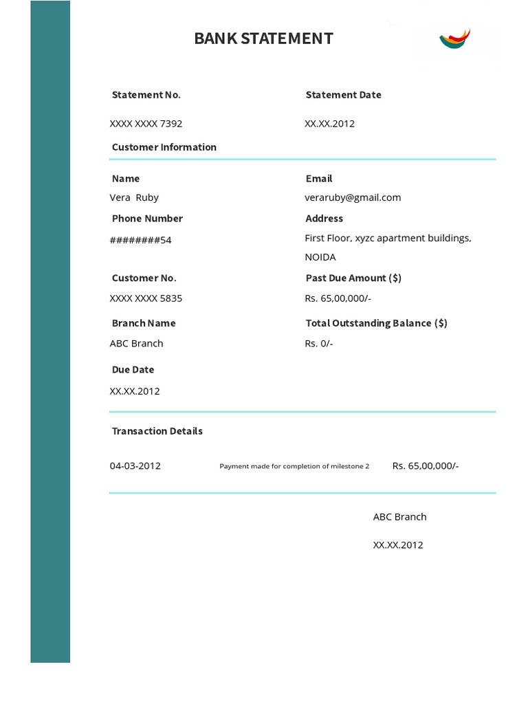 Bank Stament For Milestone 2 | PDF