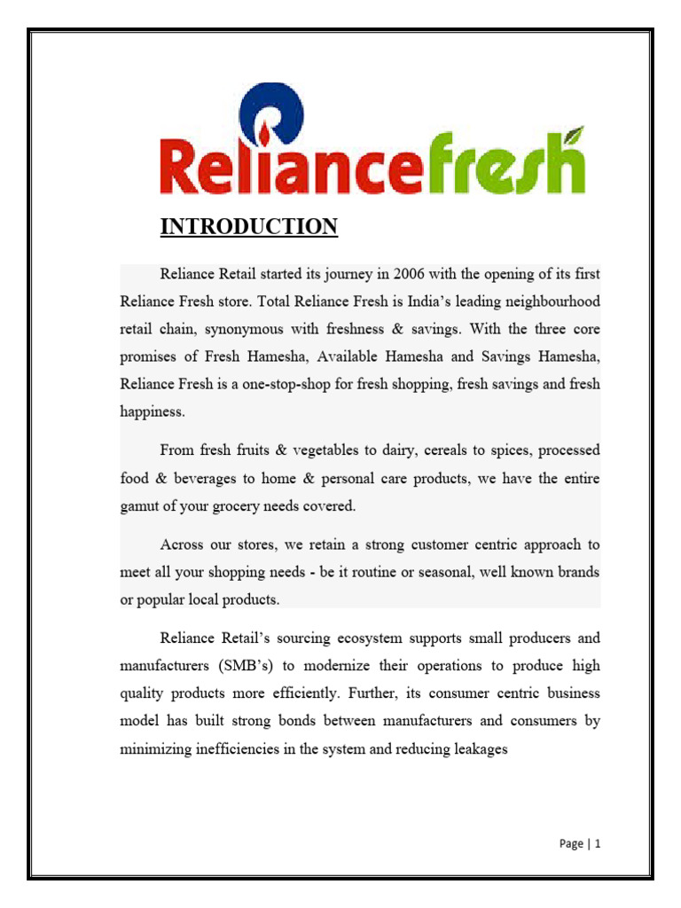Reliance Fresh: Your Local Grocery Solution | PDF | Corporate Social ...