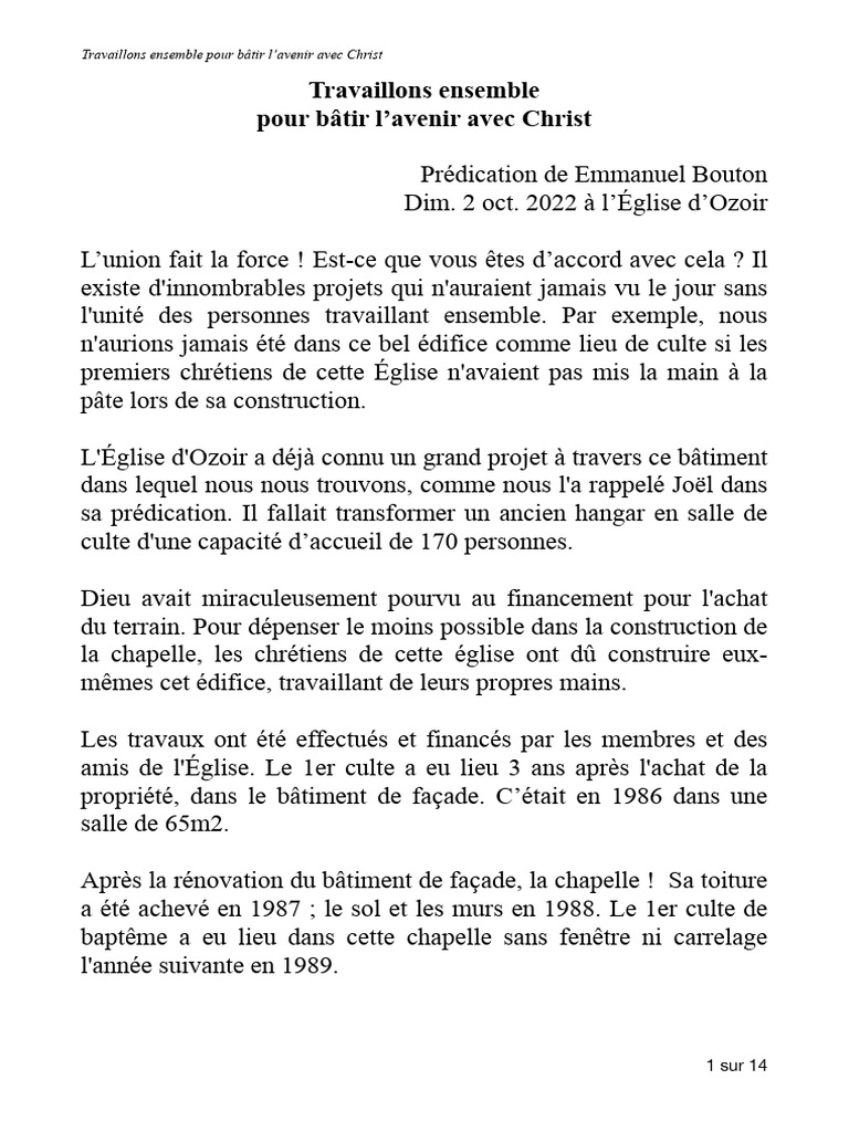 Bâtir l'avenir avec Christ ensemble | PDF | Église chrétienne | Église ...