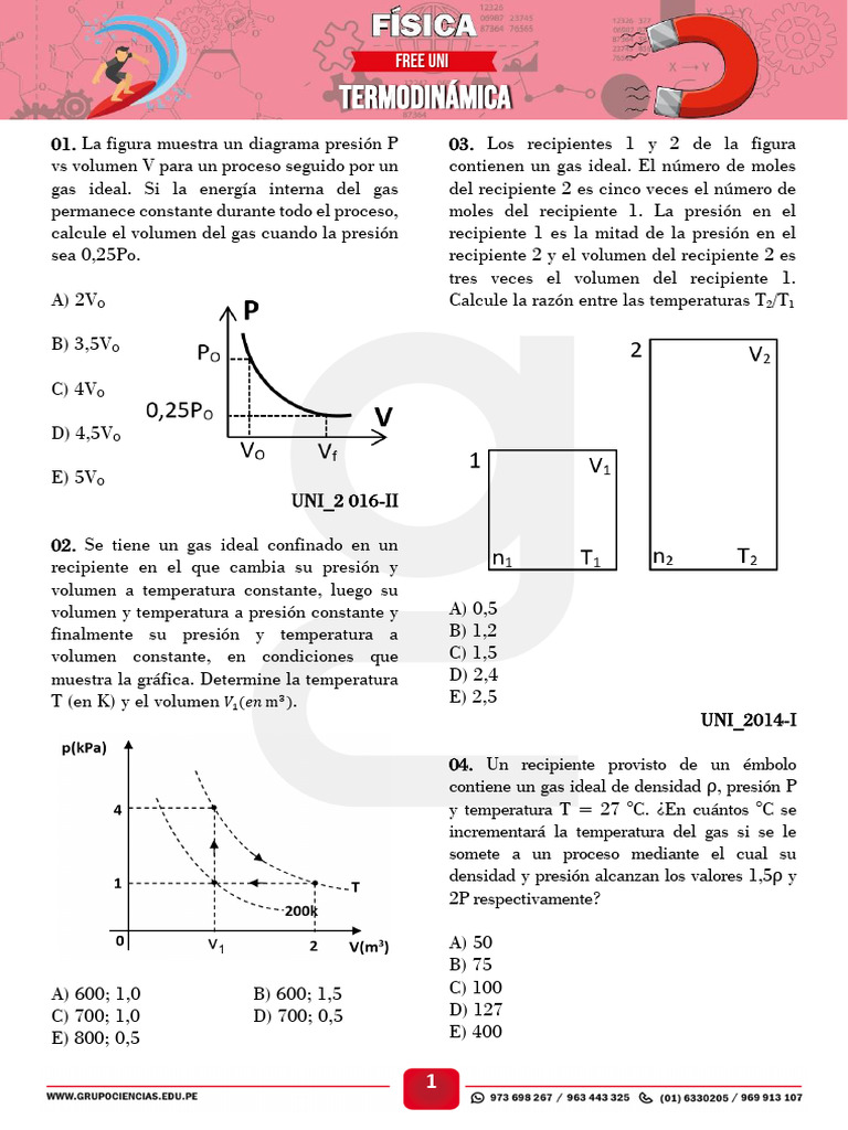 Ejercicios de Termodinámica para Gases Ideales | PDF | Gases | Temperatura