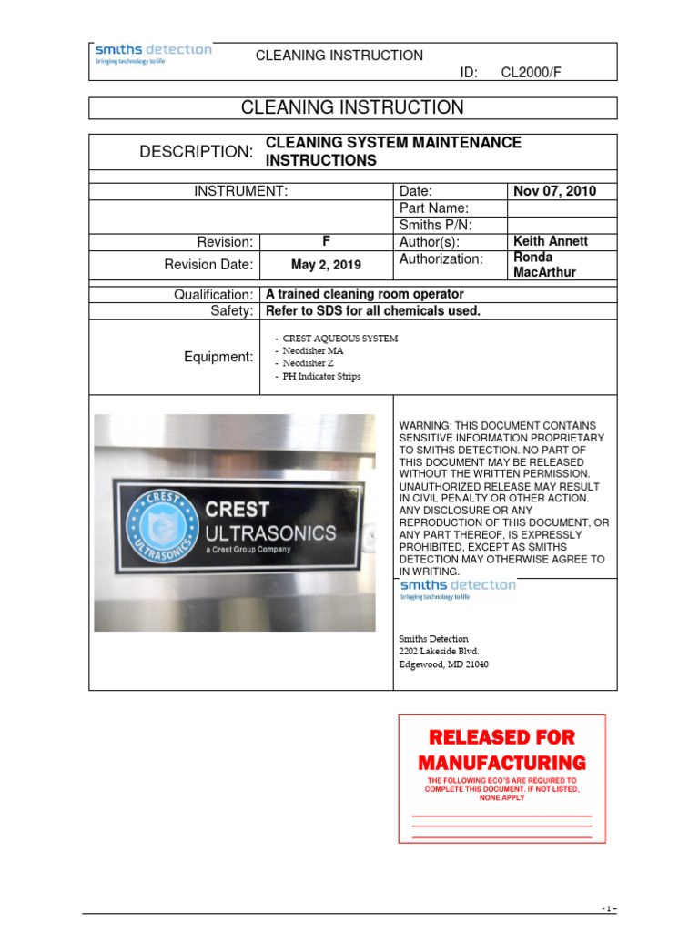 Cleaning Instruction: Description | PDF | Ultrasound | Ph