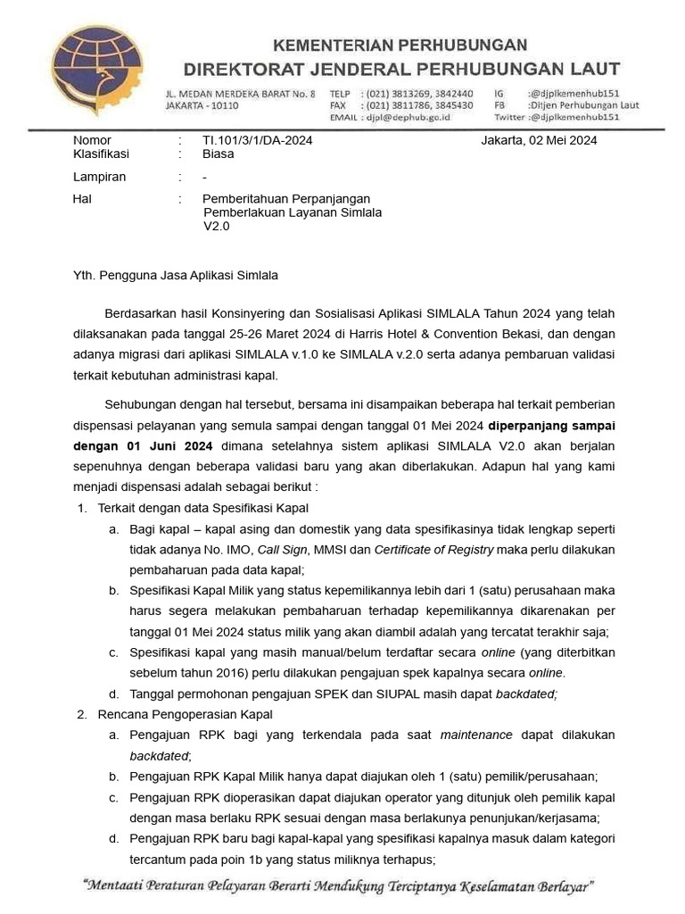 Pemberitahuan Perpanjangan SIMLALA V2.0 | PDF | Bisnis