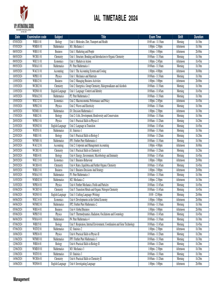 Ial Timetable 2024 PDF Physics Chemistry