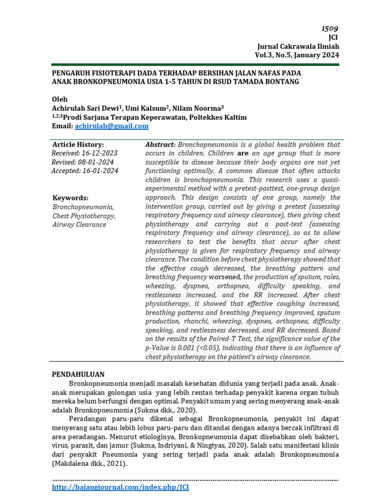 Fisioterapi Dada untuk Anak Bronkopneumonia | PDF | Pengembangan Diri ...