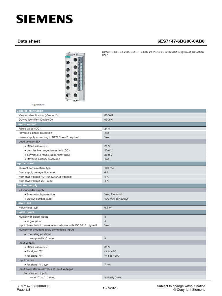 6ES71476BG000AB0 Datasheet En | PDF | Electrical Engineering | Electricity