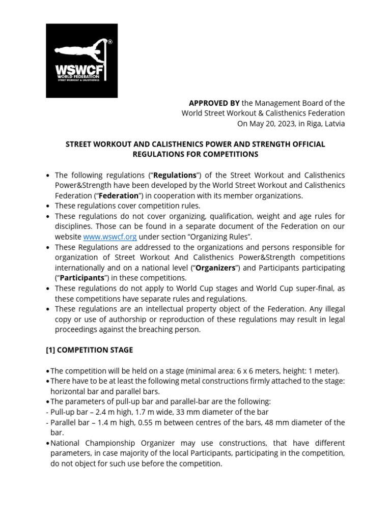 Official Street Workout Competition Rules | PDF | Kettlebell | Physical ...
