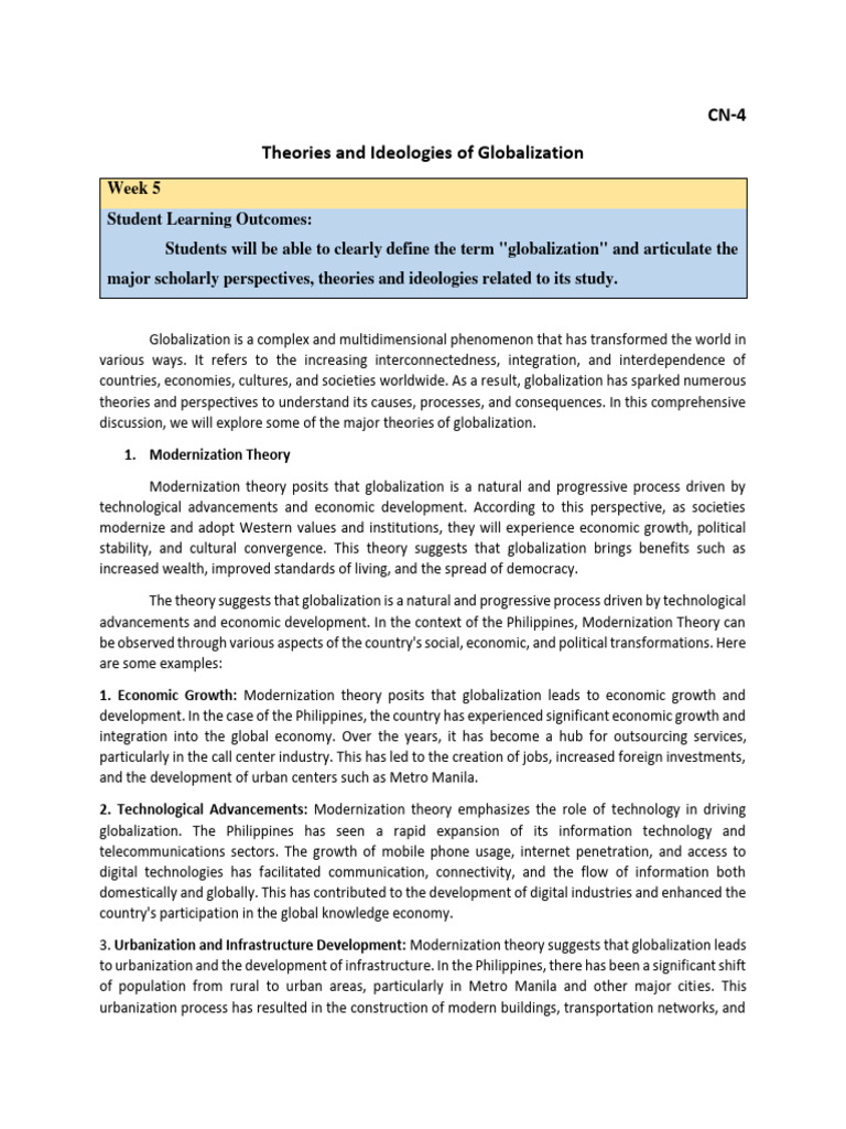 Cn 4 Theories And Ideologies Of Globalization Pdf World Systems
