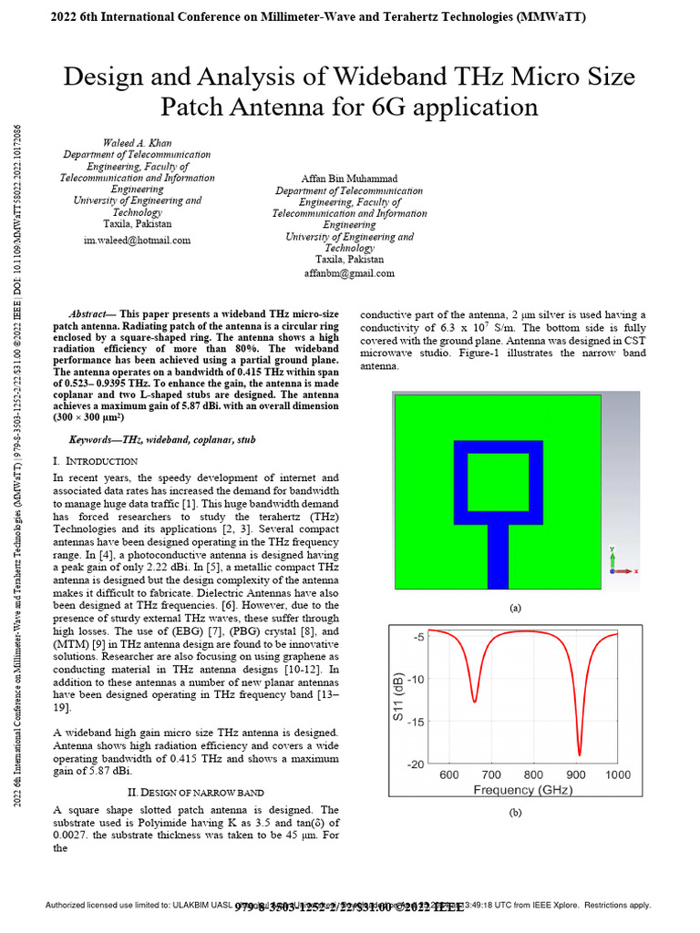 27-Design and Analysis of Wideband THZ Micro Size Patch Antenna For 6G ...