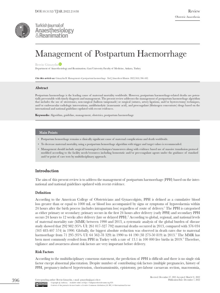 Management Of Postpartum Haemorrhage Pdf Maternal Death Bleeding