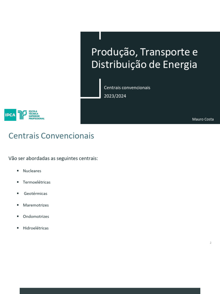 PTDE - 2 - Centrais Convencionais | PDF | Geração de eletricidade ...
