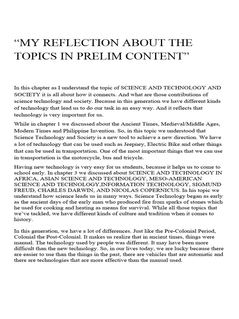 Reflection on Science and Technology's Impact | PDF | Science | Society
